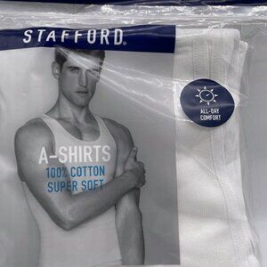 Stafford 4-Pack Men's 100% Cotton Tank Top A-Shirts White Large